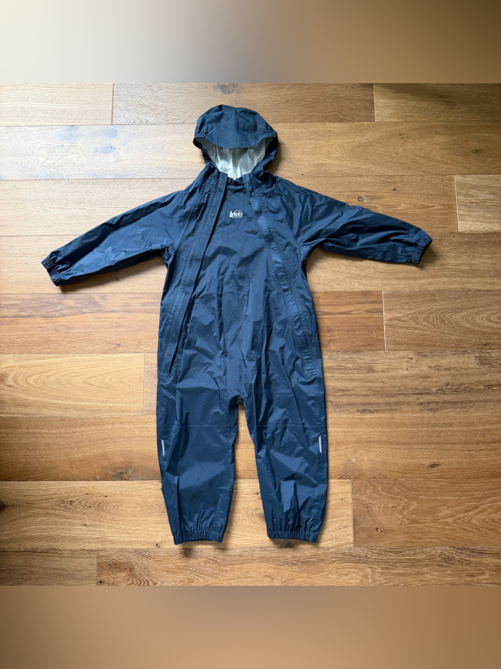REI Navy Kids Waterproof One-Piece Rain Suit with Hood